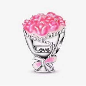 Silver and Pink Love Bouquet of Flowers Charm